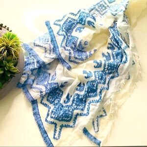 Ahujasons oversized shawl bohemian scarf raw hem boho blue white new with tag